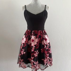 Black with pink roses casual dress